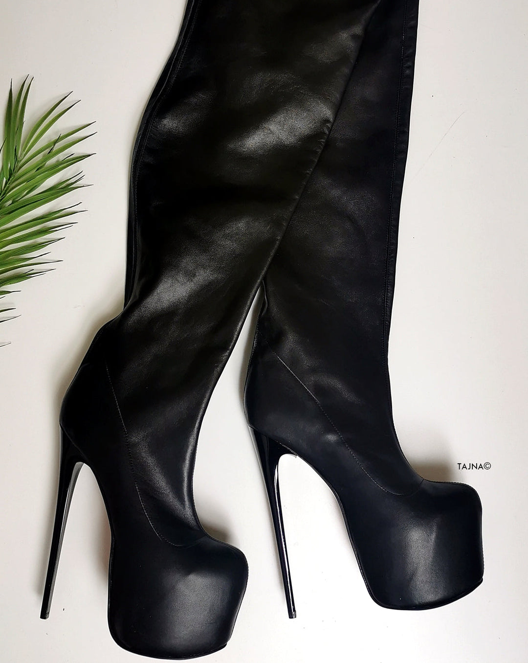 Thigh High Black Genuine Leather Boots - Tajna Club