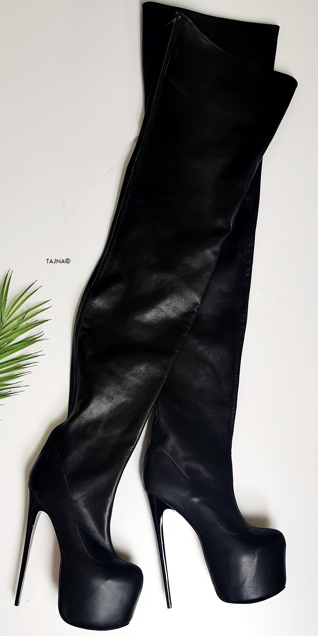 Thigh High Black Genuine Leather Boots - Tajna Club