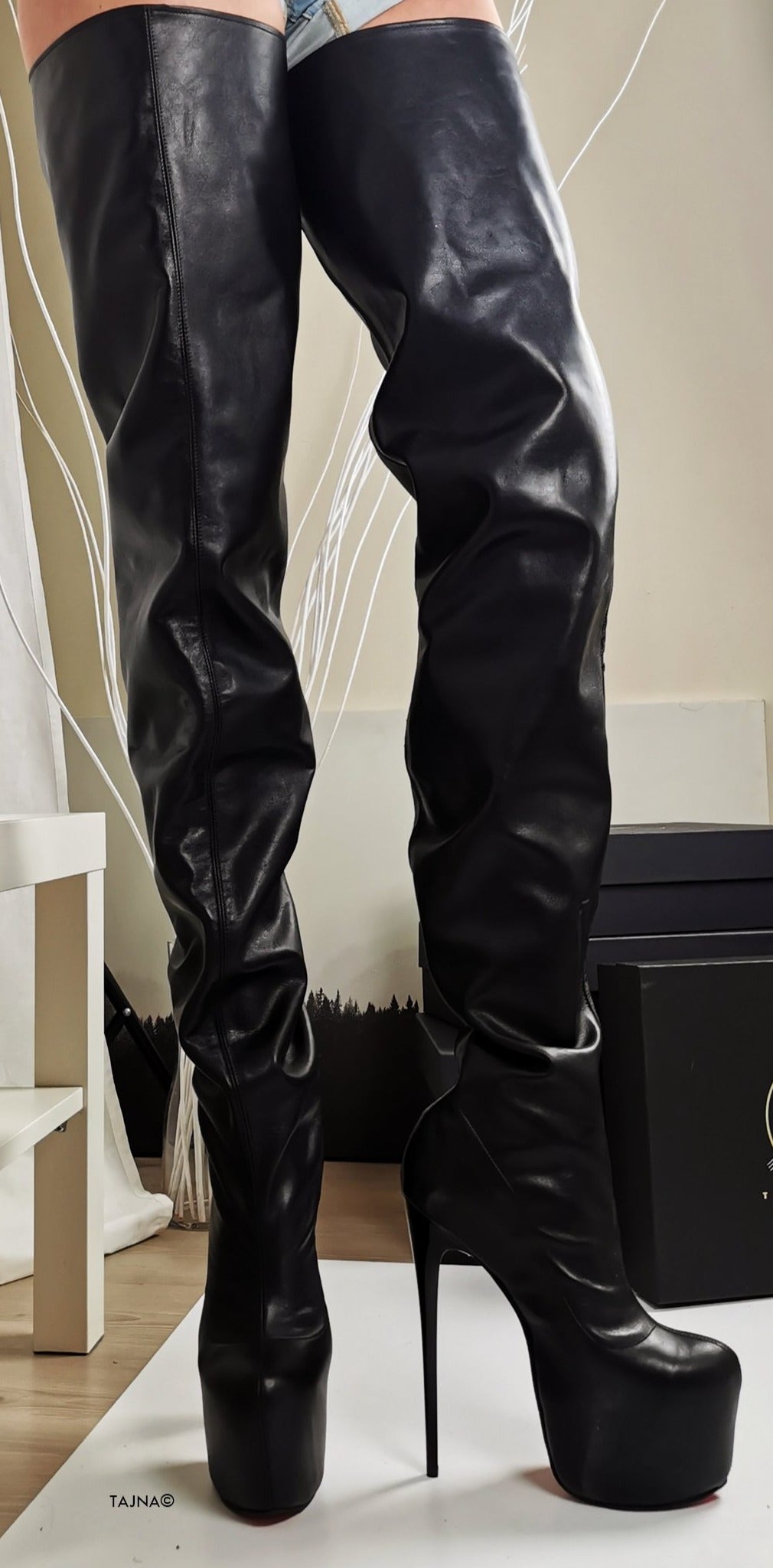 Thigh High Black Genuine Leather Boots - Tajna Club