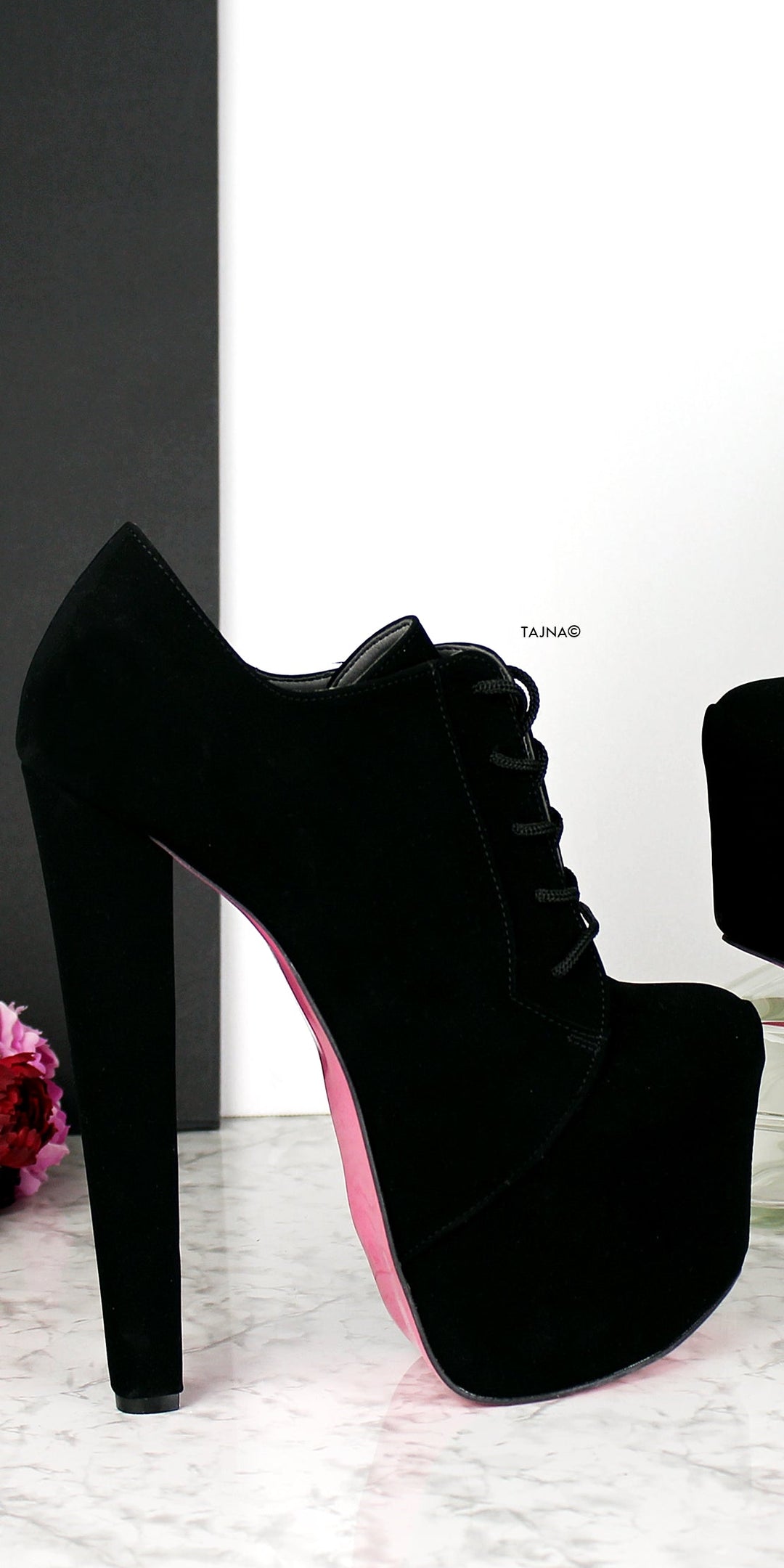 Black Suede Oxford High Heels Booties - Tajna Club