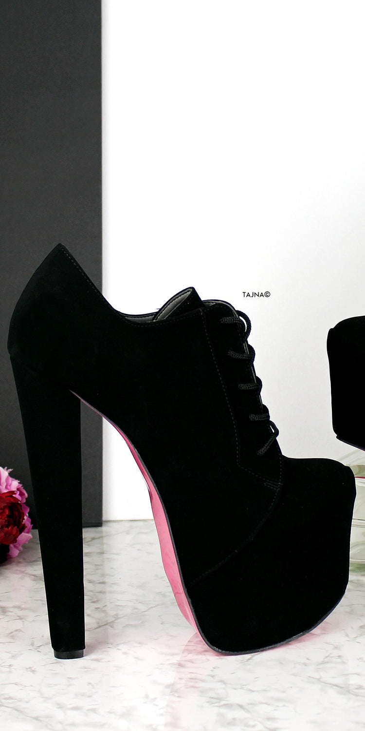 Black Suede Oxford High Heels Booties - Tajna Club