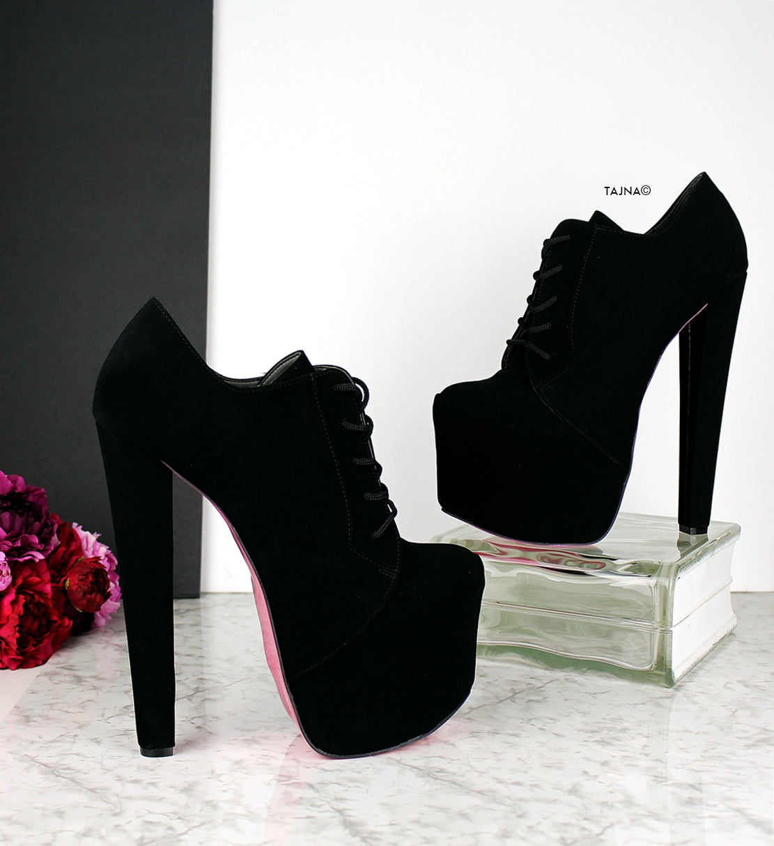 Black Suede Oxford High Heels Booties - Tajna Club