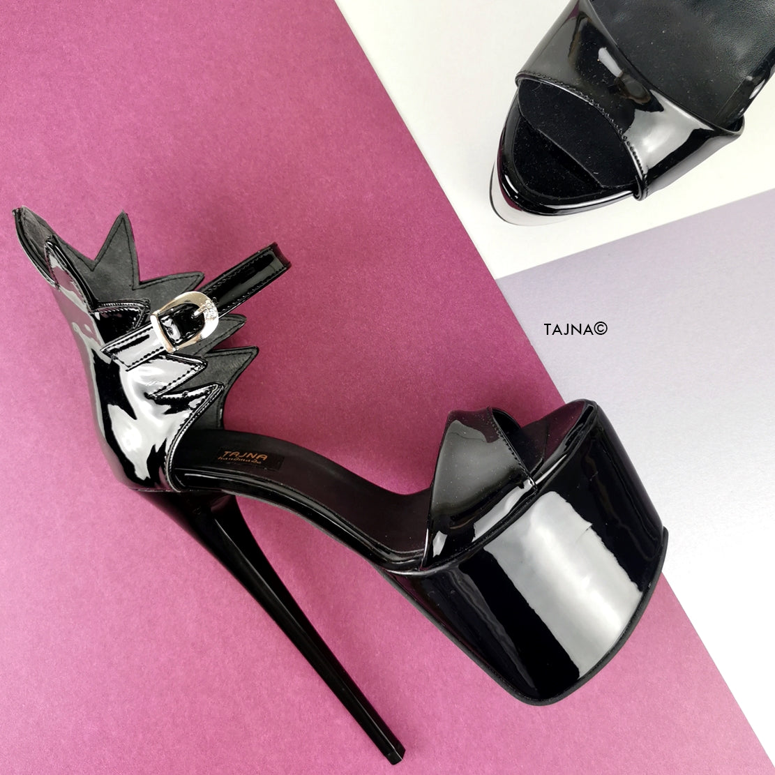 Dahlia Designer Black Patent High Heels - Tajna Club