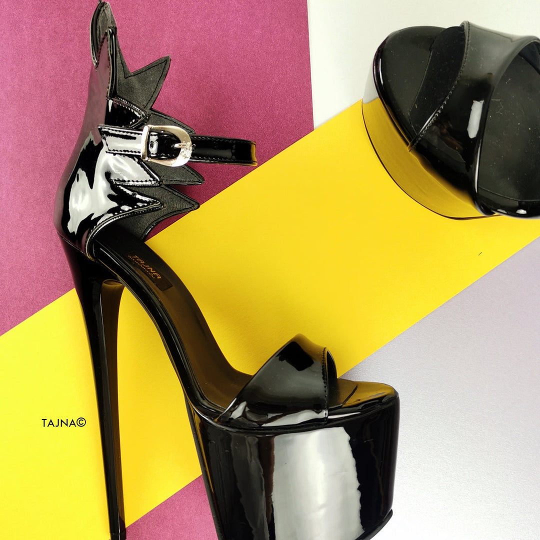 Dahlia Designer Black Patent High Heels - Tajna Club