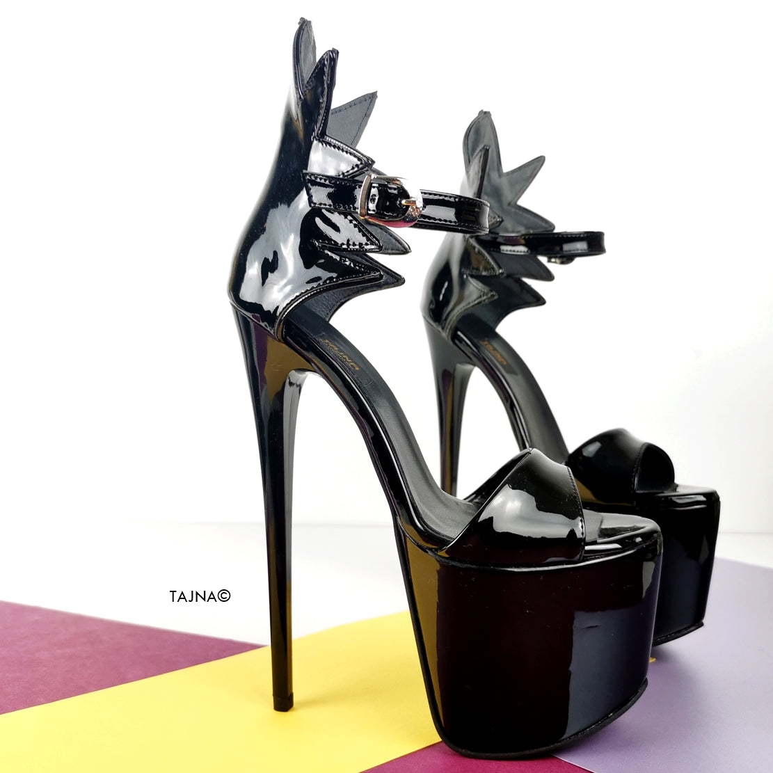 Dahlia Designer Black Patent High Heels - Tajna Club
