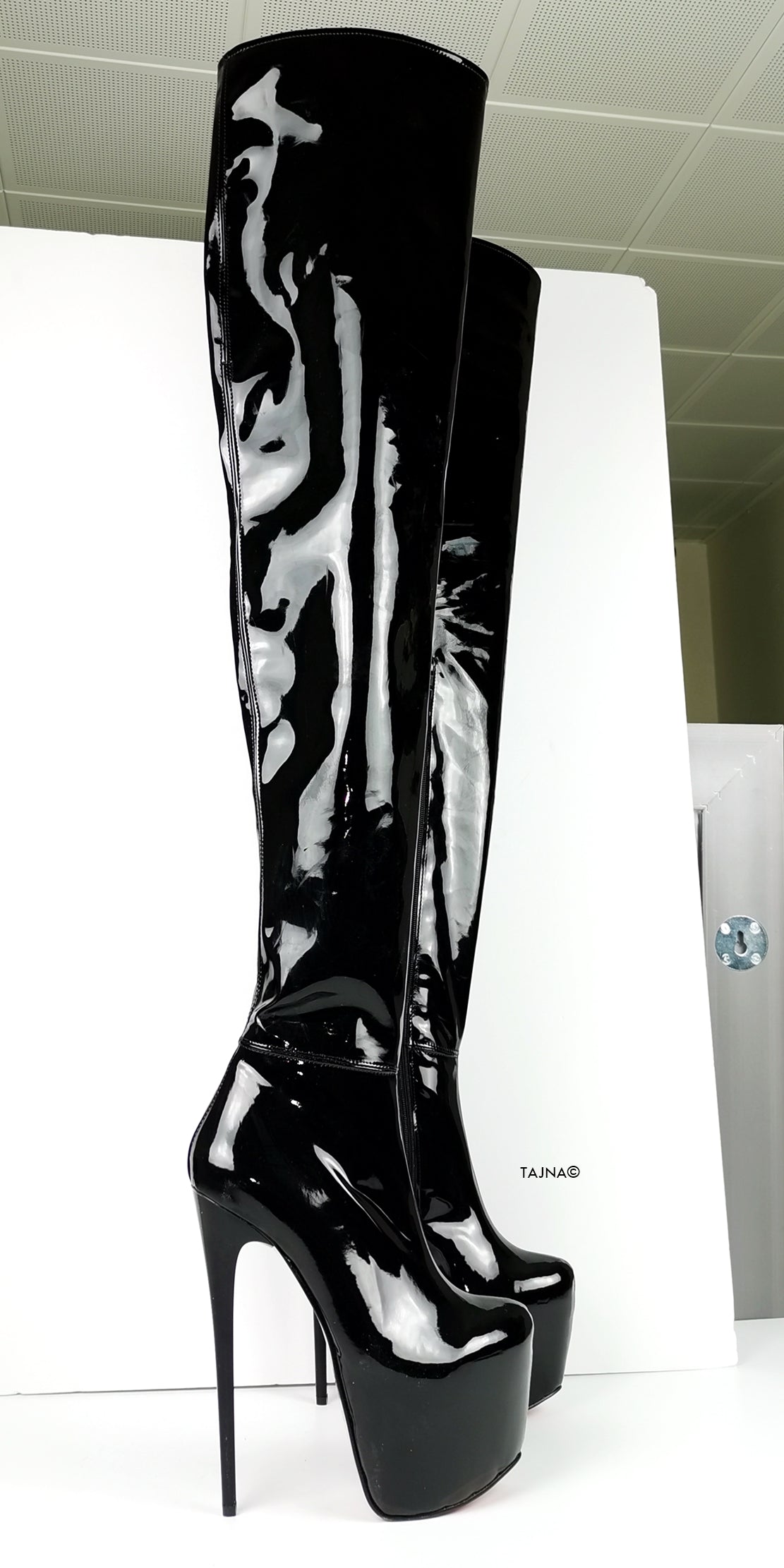 Black Patent 100 cm Extreme Ultra High Thigh Boots - Tajna Club