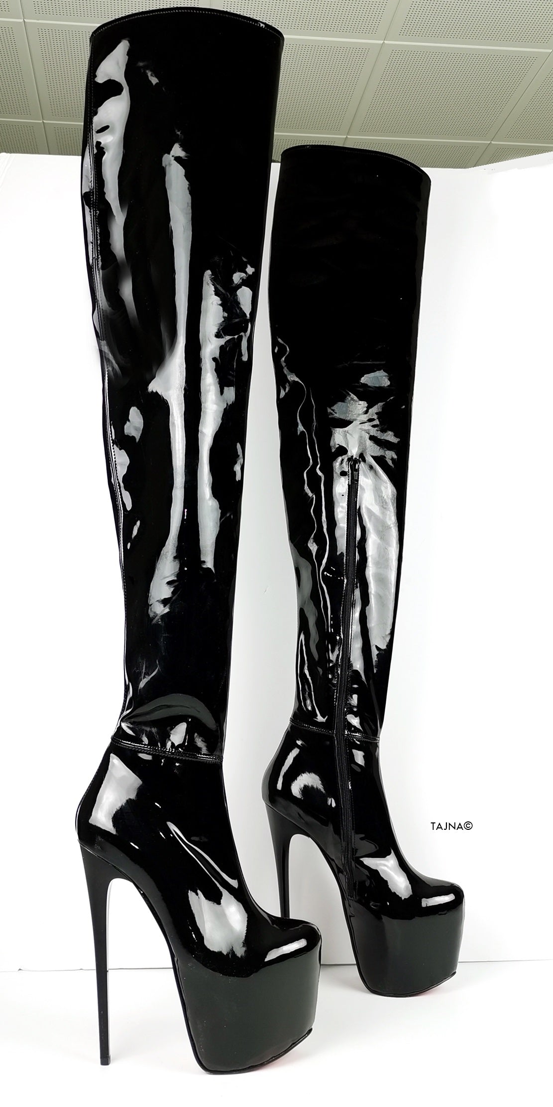 Black Patent 100 cm Extreme Ultra High Thigh Boots - Tajna Club