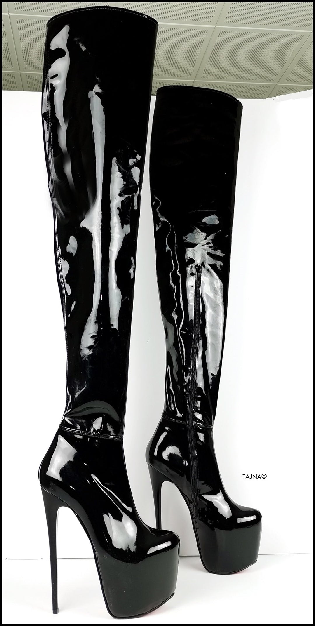 Black Patent 100 cm Extreme Ultra High Thigh Boots - Tajna Club