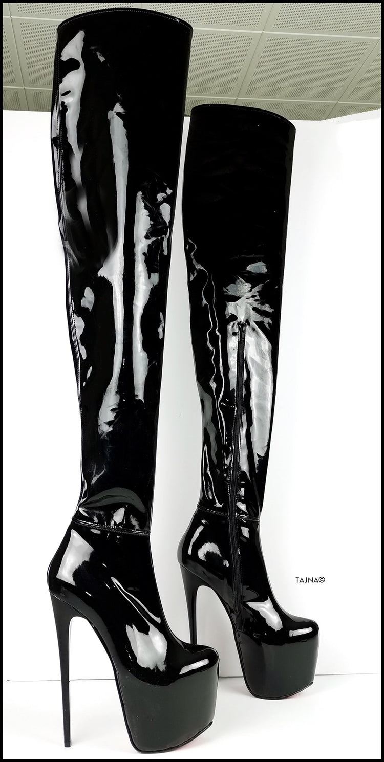 Black Patent 100 cm Extreme Ultra High Thigh Boots - Tajna Club