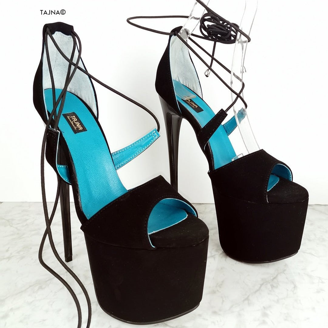 Black Suede Ankle Lace High Heels - Tajna Club