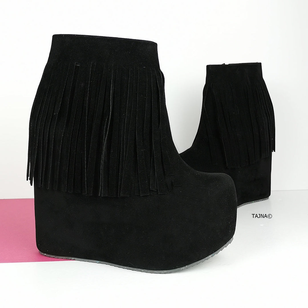Black Hidden Platform Frinde Wedge Boots - Tajna Club