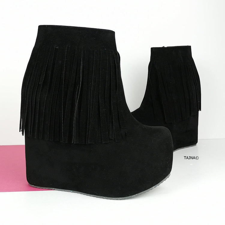 Black Hidden Platform Frinde Wedge Boots - Tajna Club