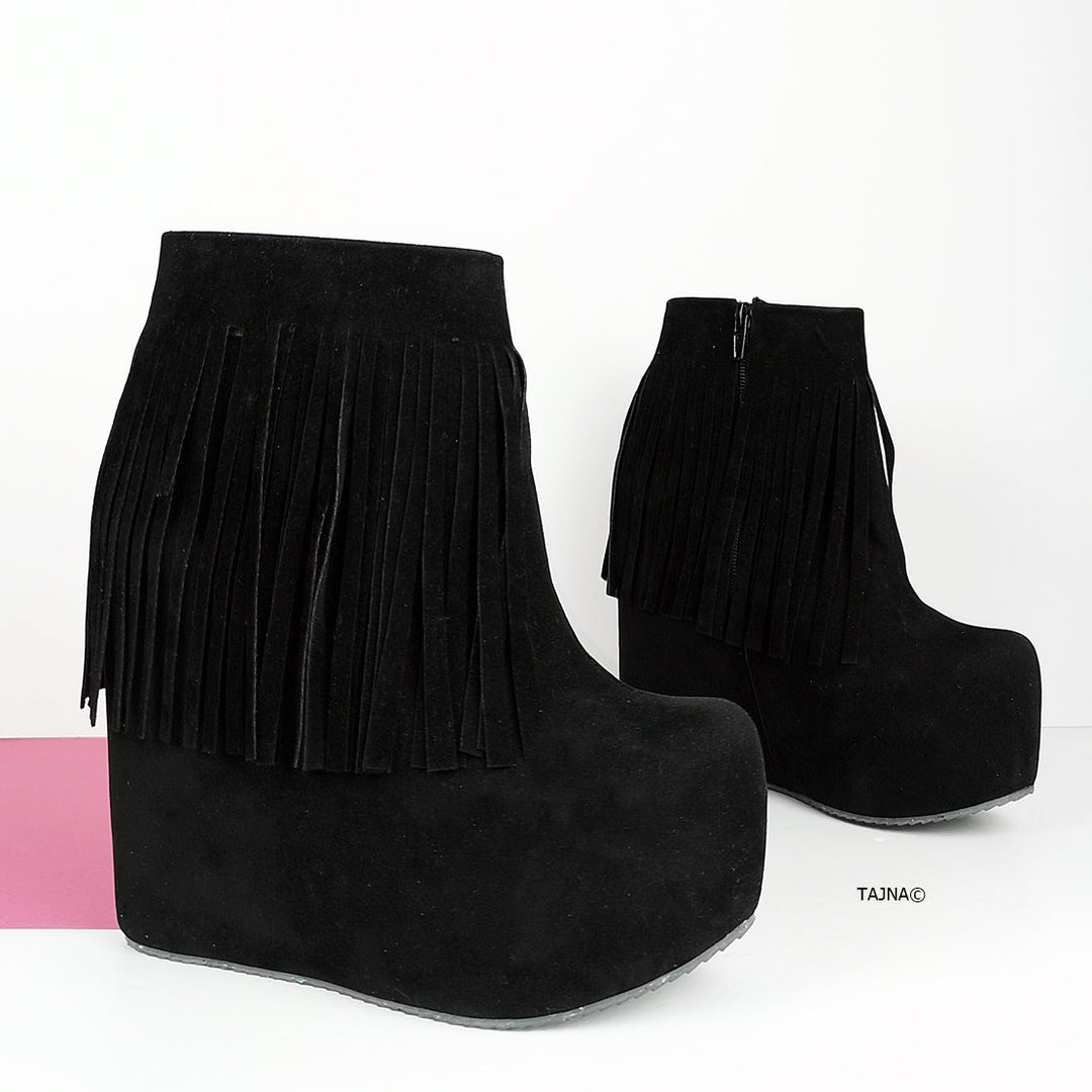Black Hidden Platform Frinde Wedge Boots - Tajna Club