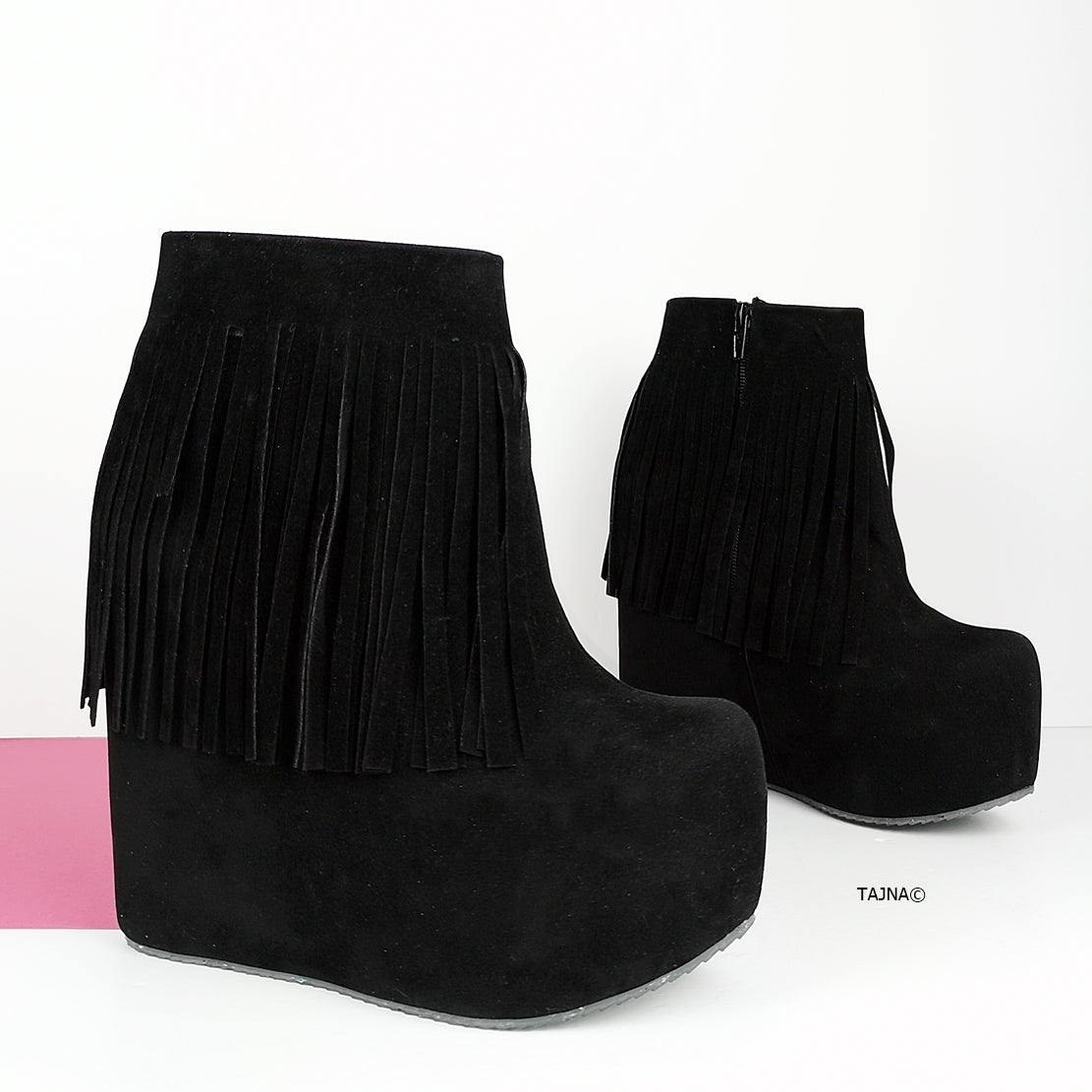 Black Hidden Platform Frinde Wedge Boots - Tajna Club