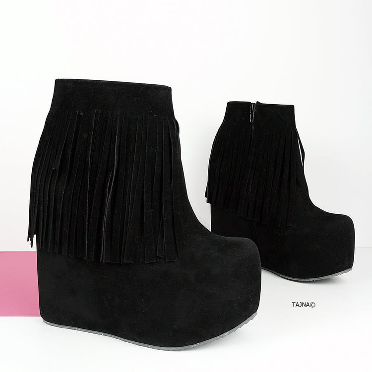 Black Hidden Platform Frinde Wedge Boots - Tajna Club