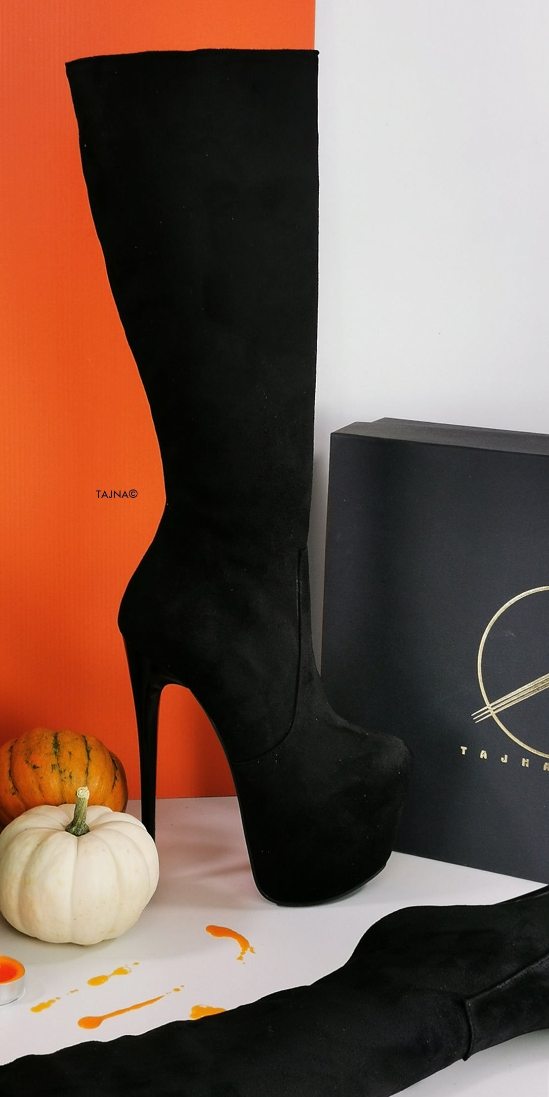 Black Suede Mid Calf High Heel Boots - Tajna Club