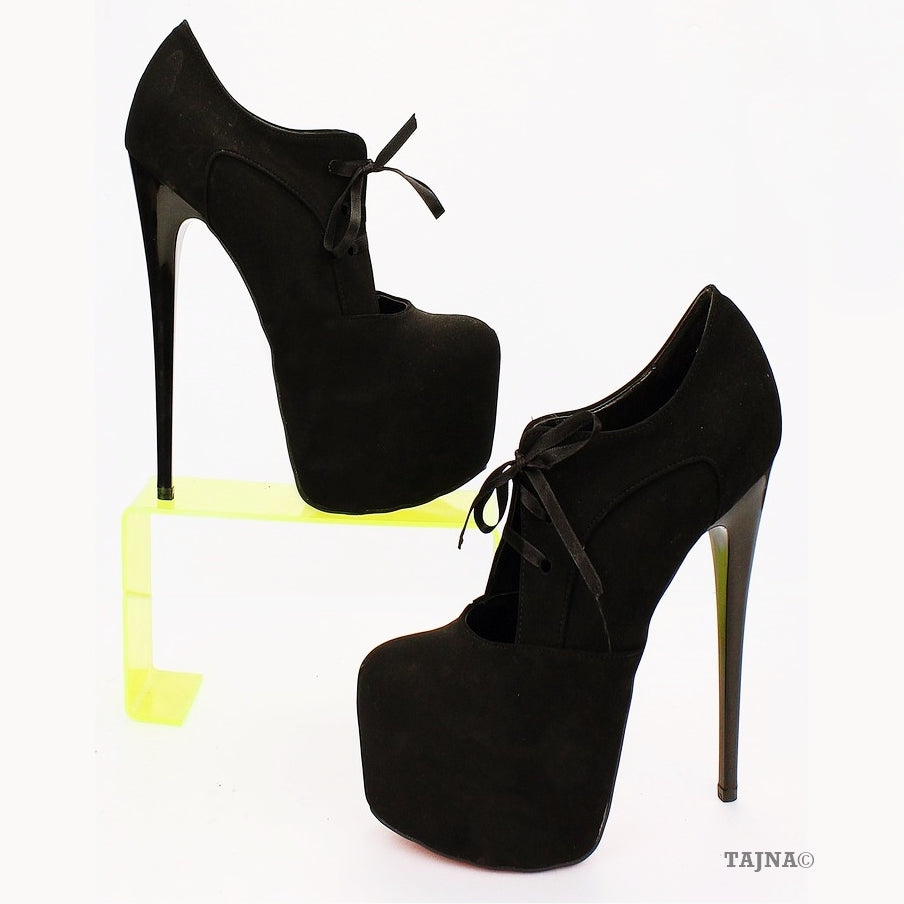 Black Faux Suede Lace Up Platform Booties - Tajna Club