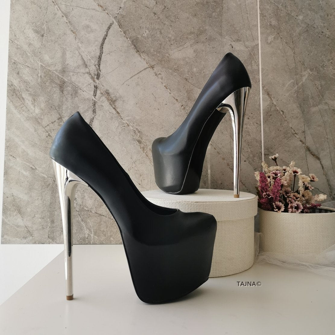 Metallic Heel Black Hidden Platform Tajna Shoes Tajna Club