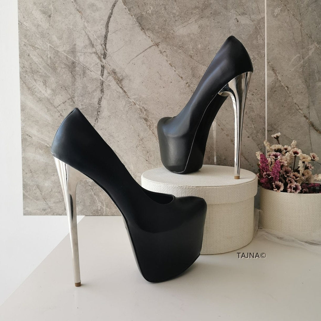 Metallic Heel Black Hidden Platform - Tajna Club