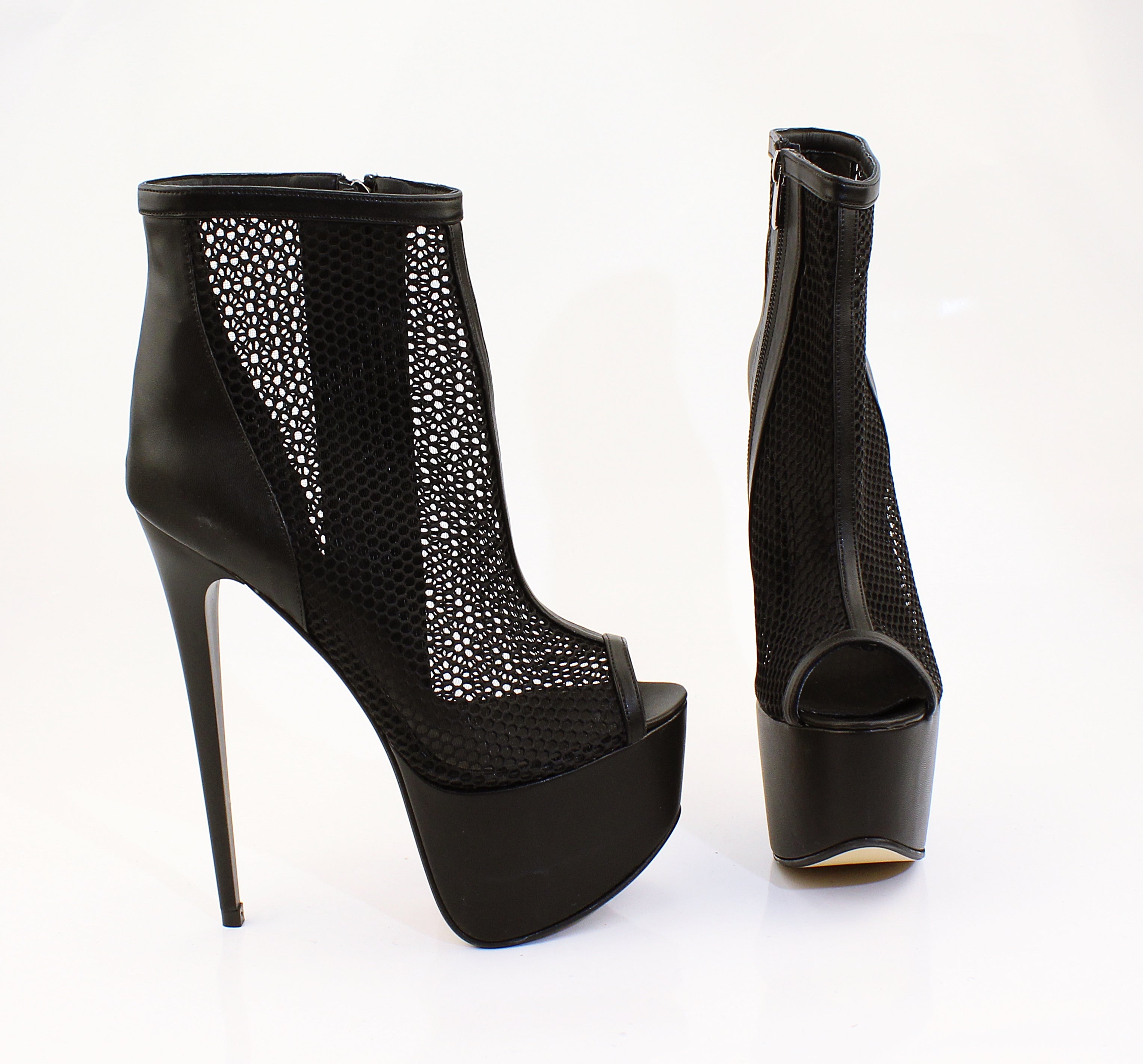 Black Fishnet Platform Booties - Tajna Club