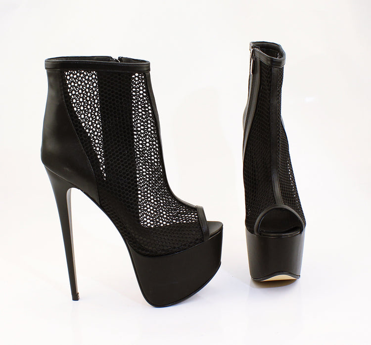 Black Fishnet Platform Booties - Tajna Club