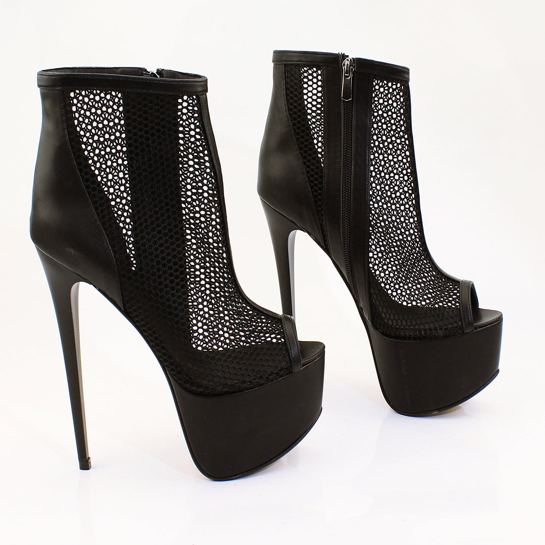 Black Fishnet Platform Booties - Tajna Club