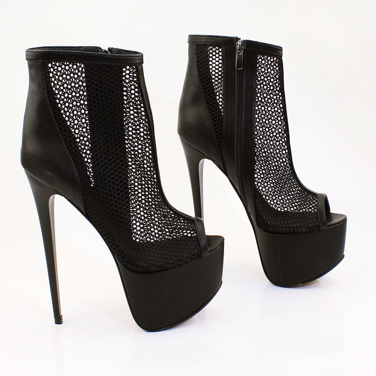 Black Fishnet Platform Booties - Tajna Club