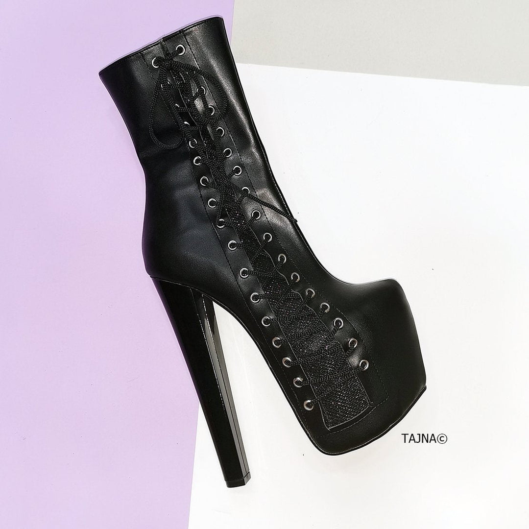 Black Corset Style Platform Chunky Boots - Tajna Club