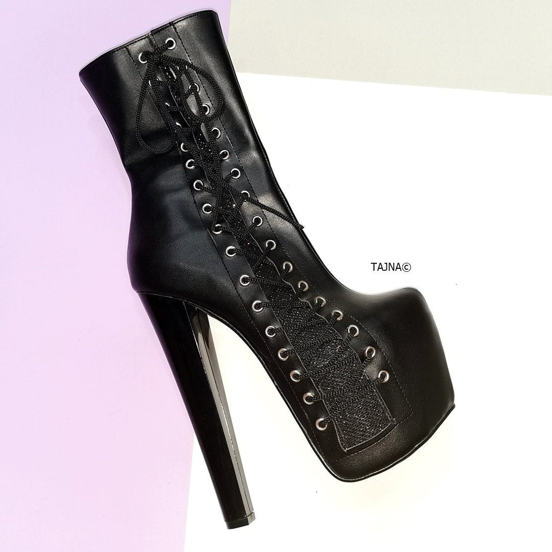 Black Corset Style Platform Chunky Boots - Tajna Club