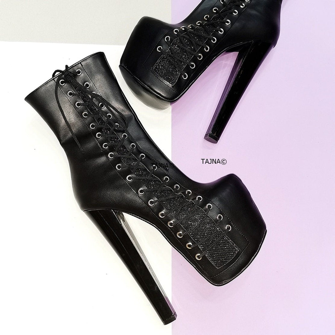 Black Corset Style Platform Chunky Boots - Tajna Club