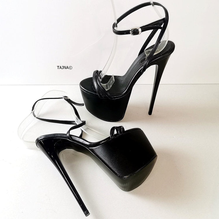 Black Pencil Heel Platform Sandals - Tajna Club