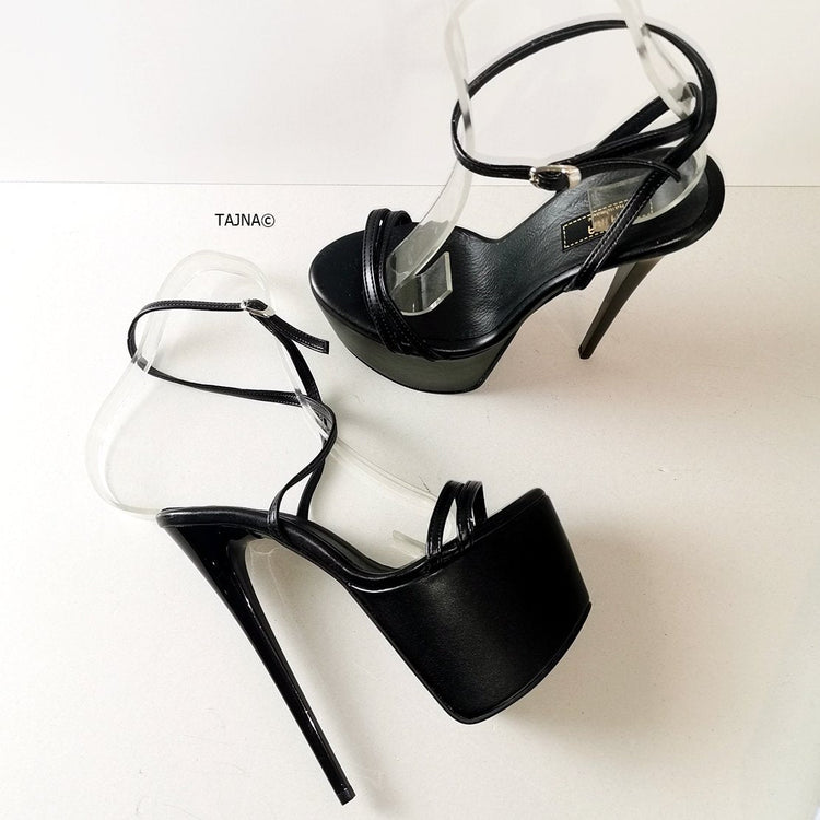Black Pencil Heel Platform Sandals - Tajna Club