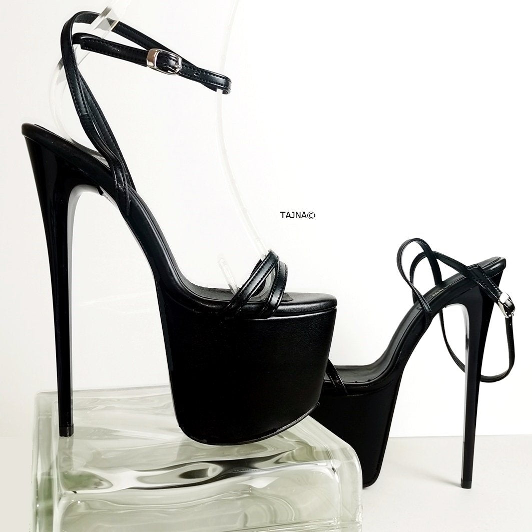 Black Pencil Heel Platform Sandals - Tajna Club