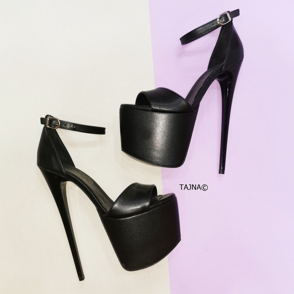 Black Ankle Strap High Heel Platform Sandals - Tajna Club