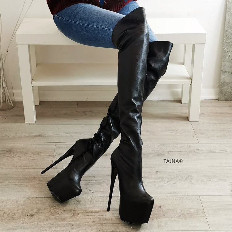 Black Matte Half Strech Knee High Boots - Tajna Club