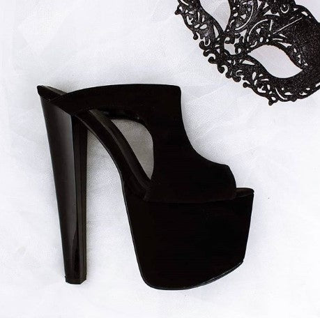 Black Peep Toe 19 cm High Heel Platform Mules - Tajna Club