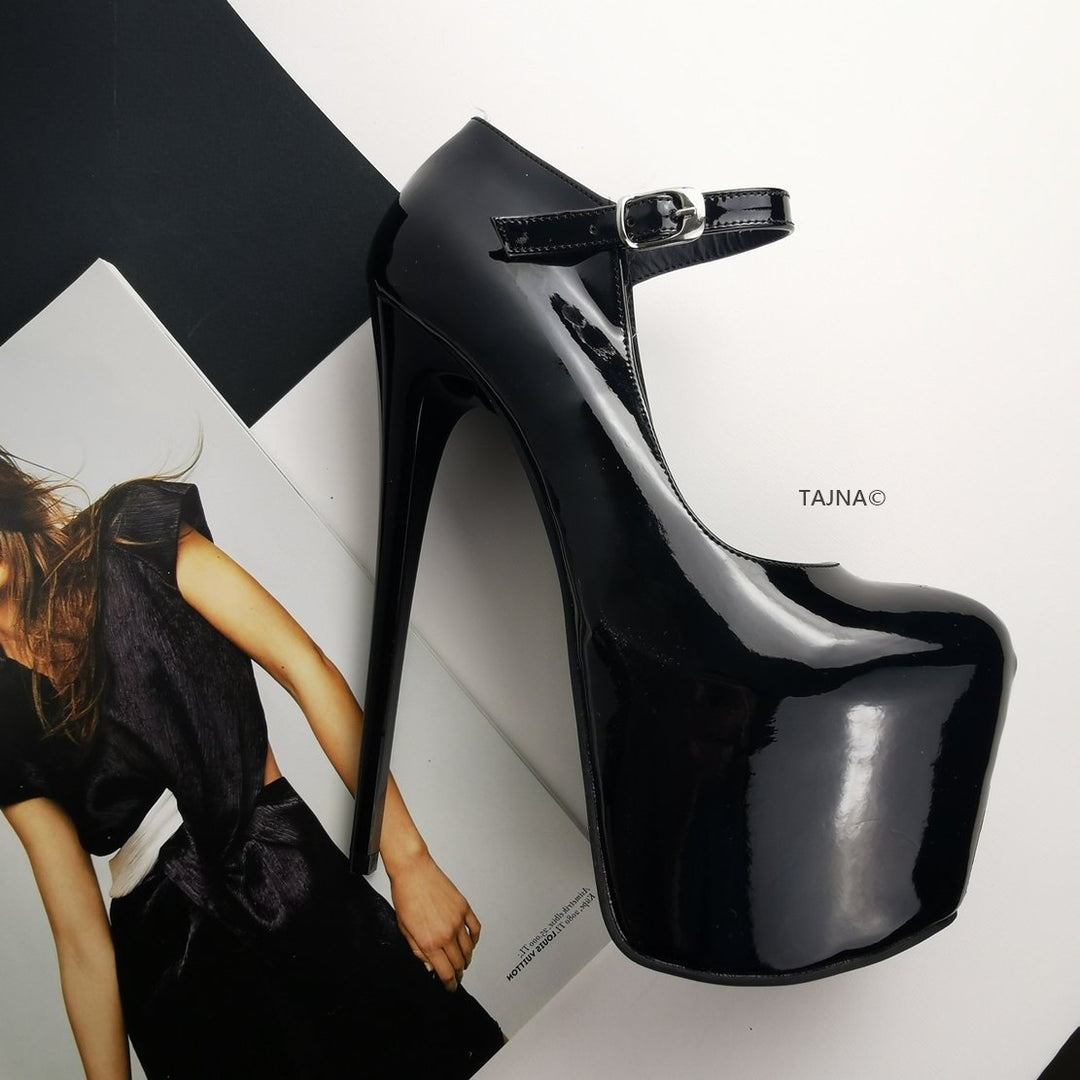 Black Patent Modern Mary Jane Platforms - Tajna Club