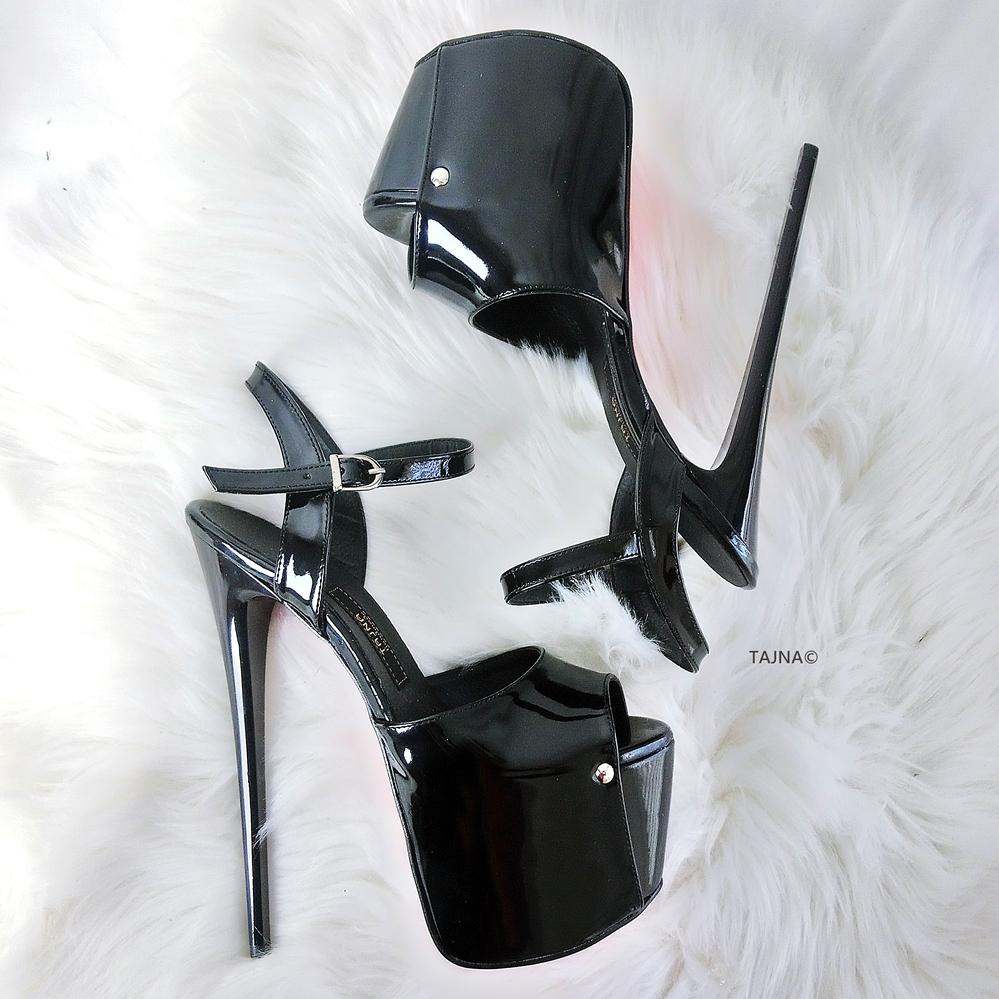 Black Patent High Heel Sandals 19 cm - Tajna Club