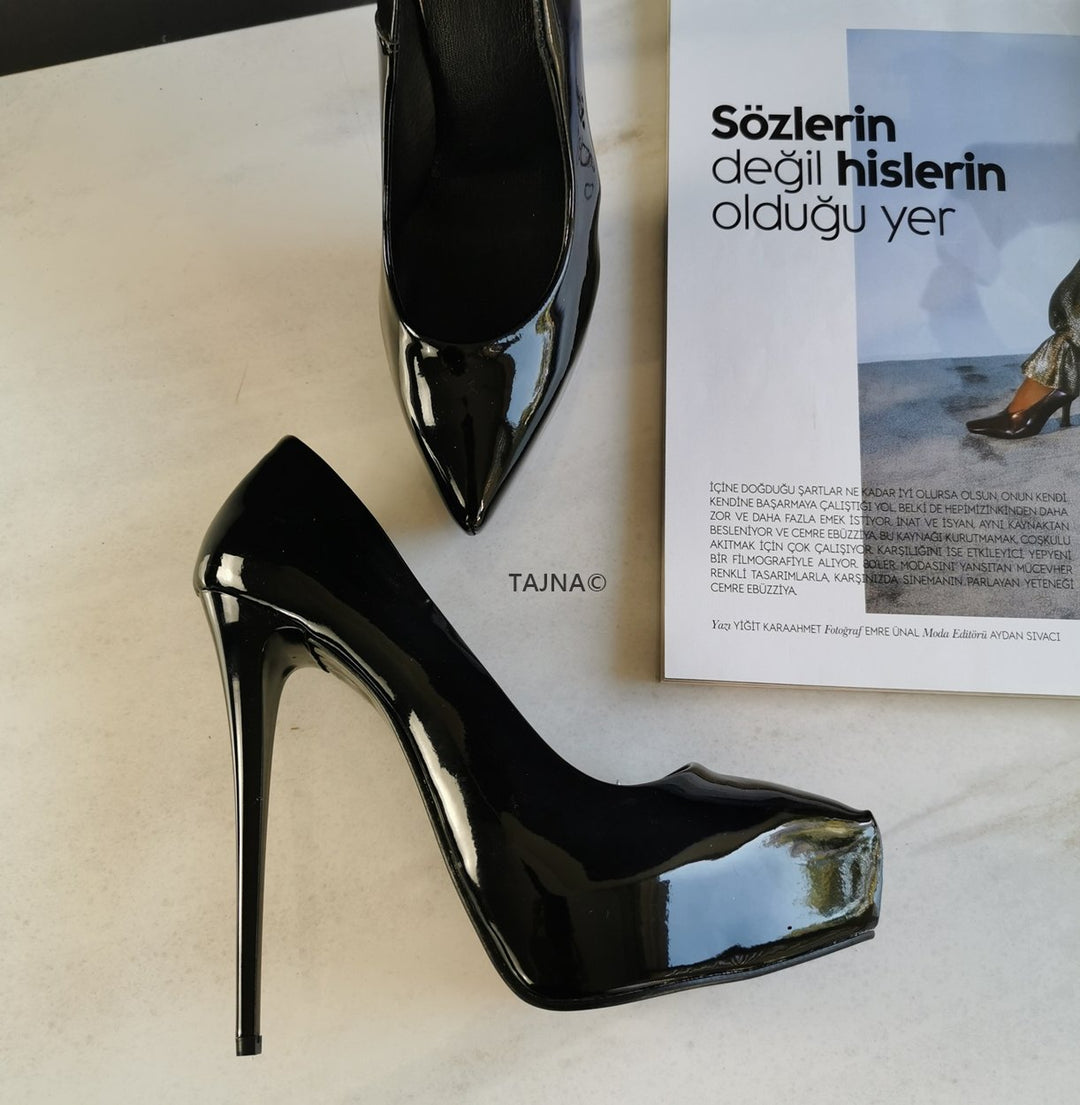 14 cm Platform Stiletto Black Patent - Tajna Club