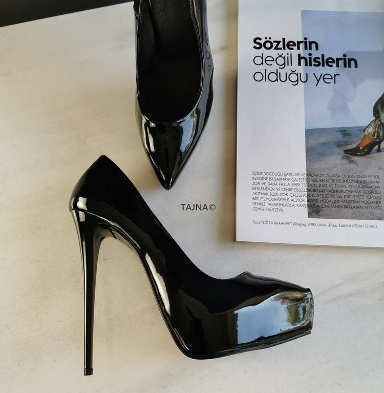 14 cm Platform Stiletto Black Patent - Tajna Club