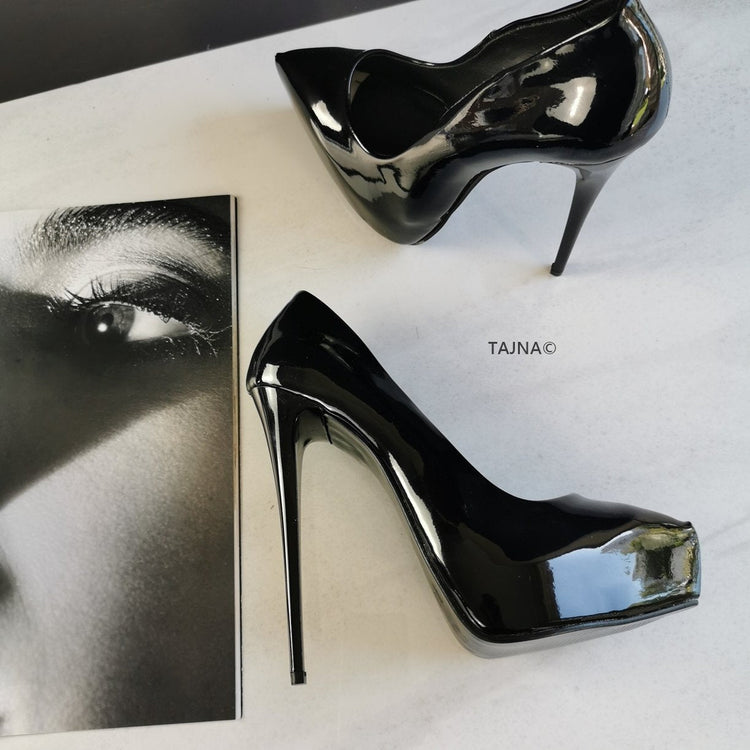 14 cm Platform Stiletto Black Patent - Tajna Club