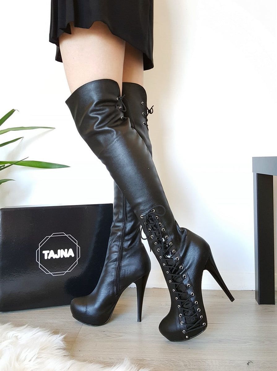 Corset Black Heel Platform Boots | Tajna Shoes – Tajna Club
