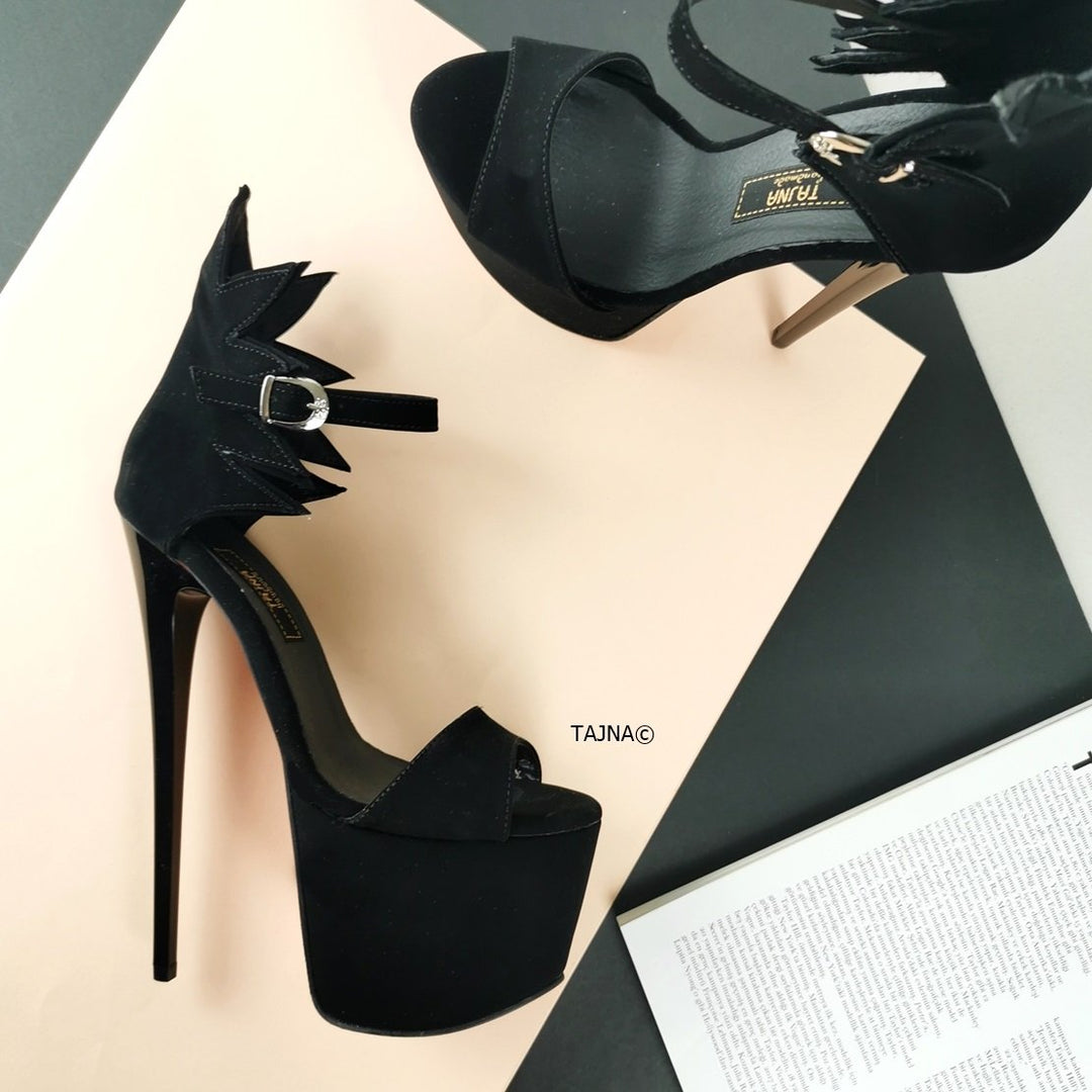 Black Suede High Heel Dahlia Sandals - Tajna Club
