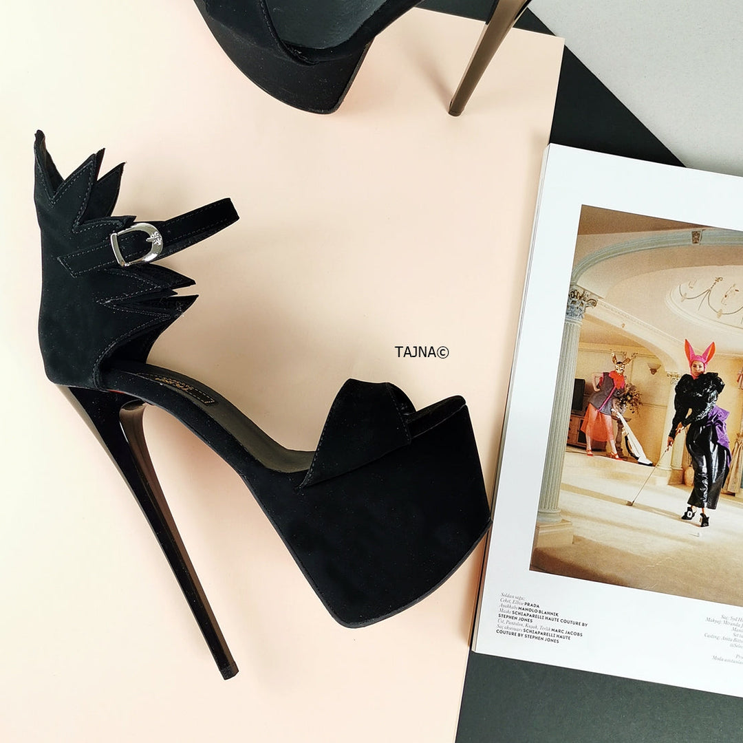 Black Suede High Heel Dahlia Sandals - Tajna Club