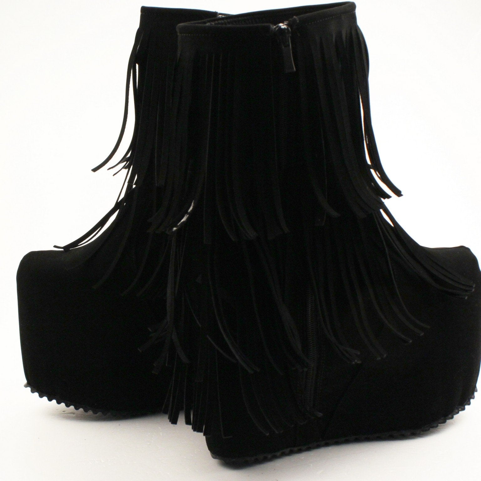 Black Fringe Wedge Platform Boots - Tajna Club