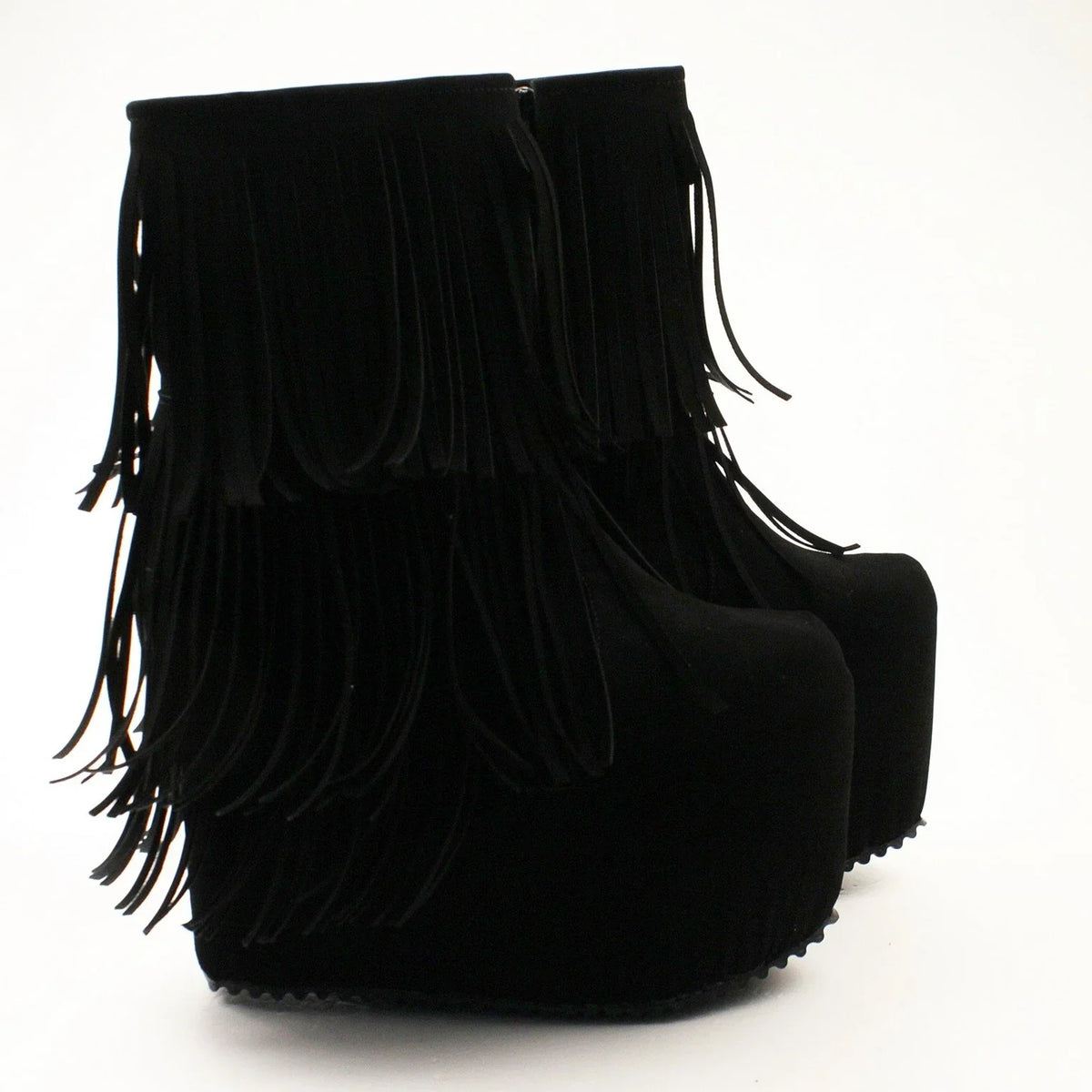 Black Fringe Wedge Platform Boots – Tajna Club