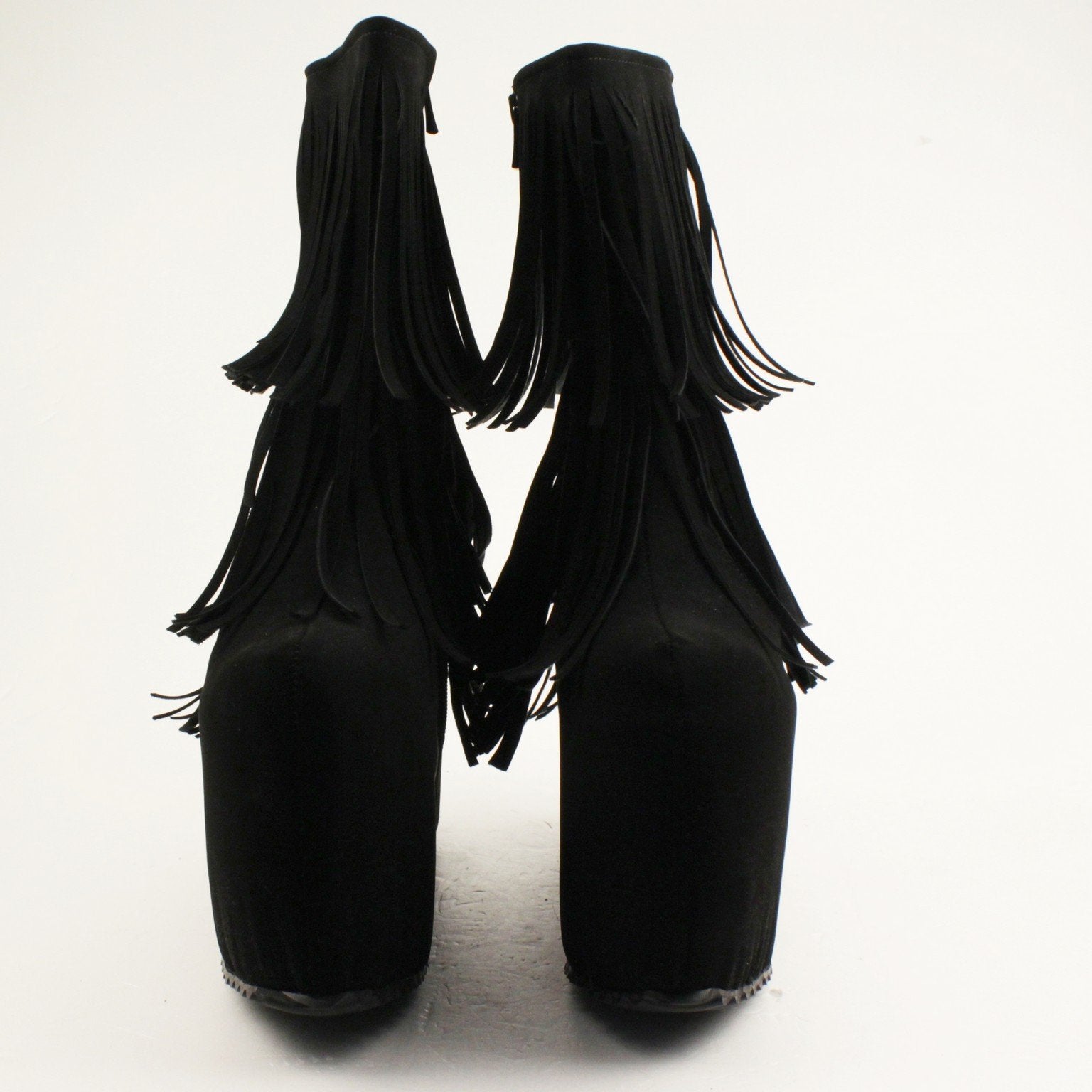 Black Fringe Wedge Platform Boots - Tajna Club