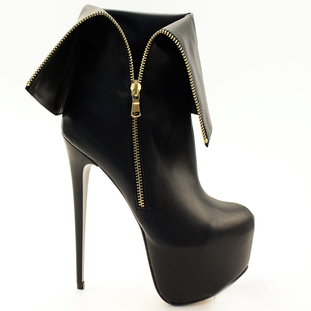 Zipper Detail Black Platform Booties - Tajna Club