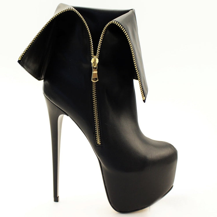 Zipper Detail Black Platform Booties - Tajna Club