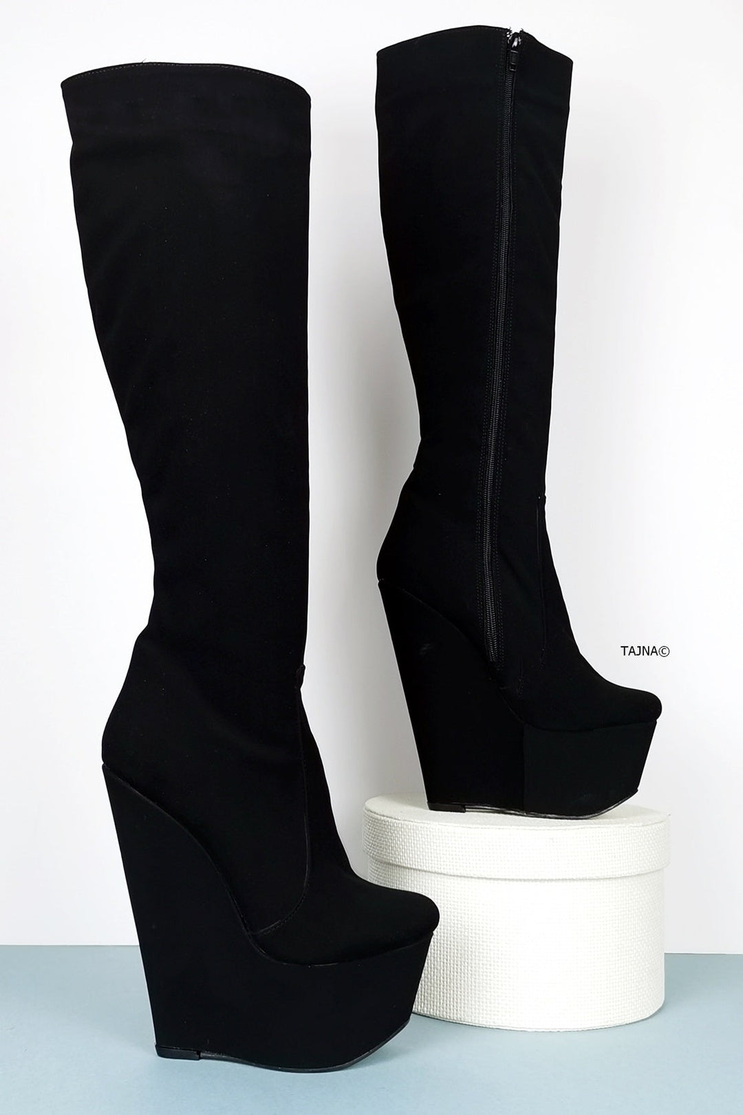 Black Mid-Calf Wedge Boots - Tajna Club